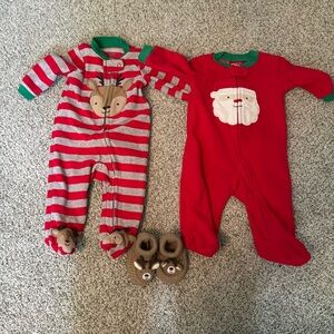 Carters Fleece Christmas Holiday Sleeper Footies Bundle Lot 0-3 Months 3 Months